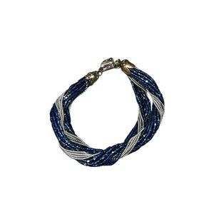 Dark Blue Vintage Small Glass Bead Double Strand Fashion Bracelet